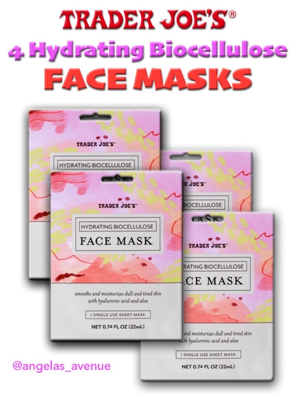 Trader Joe's Hydrating Biocellulose Face Mask – (𝟒 𝐏𝐚𝐜𝐤)